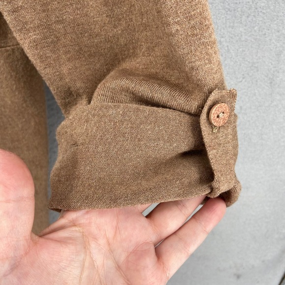 Coldwater Creek Cardigan Sz M Tan Open‎ Front Waterfall Sweater Ribbed Collar - Picture 8 of 13
